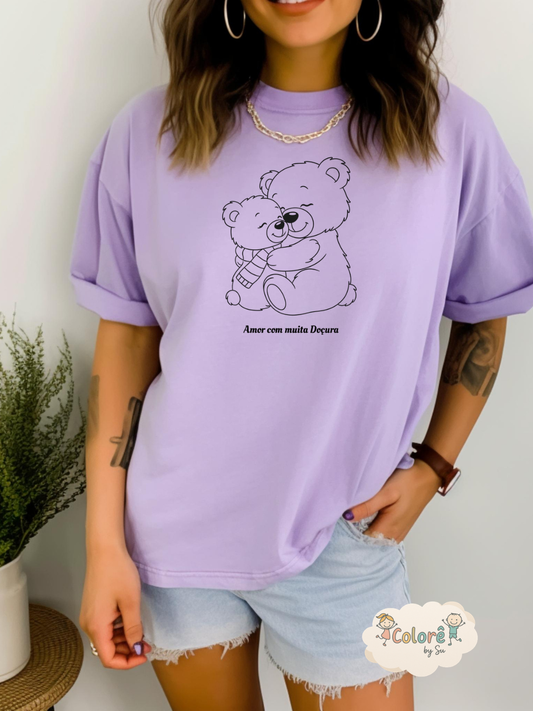Urso Mamy T‑shirt unissexo 100% algodão – Livros de Colorir