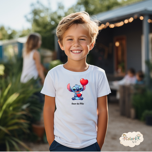 Stitch balão Coração  T‑shirt unissexo- Stich