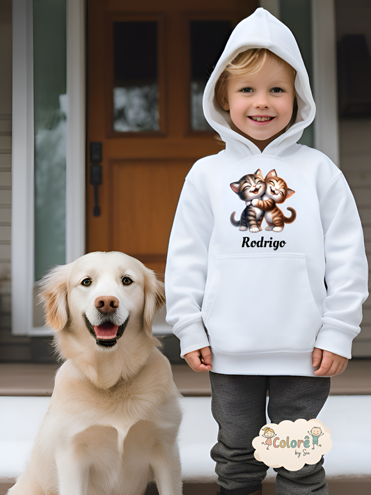 Gatos amigos  Sweatshirt unissexo com  carapuço-Animais Fofos