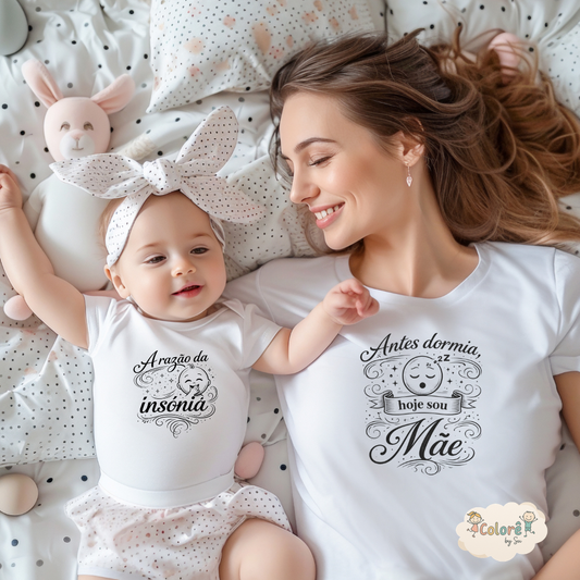Antes Dormia Hoje sou Mãe Pack T-Shirt e Body Mãe e filho bebê