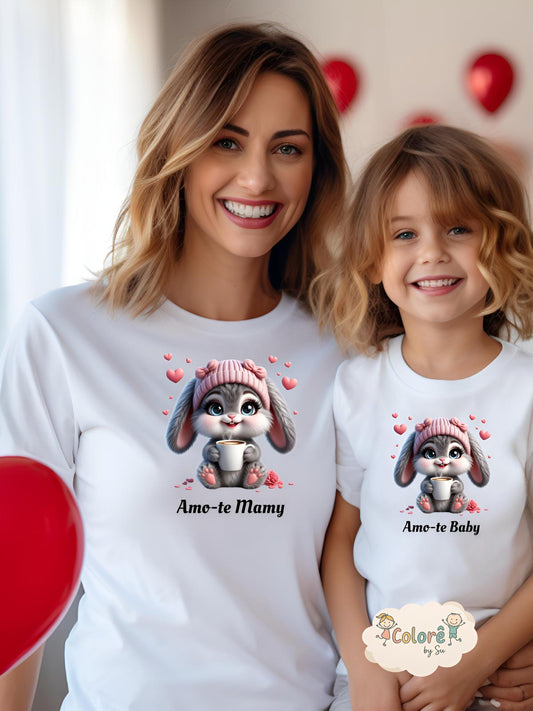 Coelho Corações Pack T-Shirt  Mãe e Filha