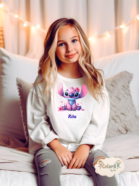 Stitch Pink Girl Sweatshirt Unissexo sem Carapuço