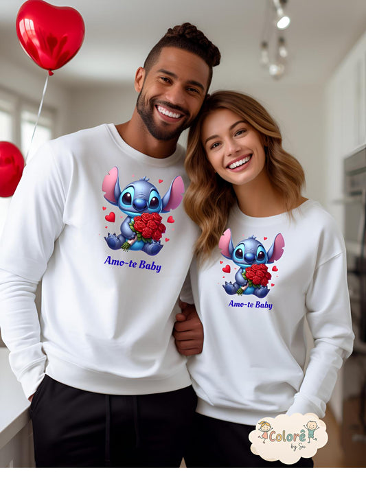 Stitch Rosas Pack Sweatshirts Personalizadas Casal