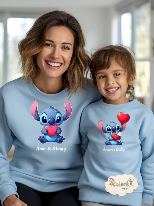 Stitch Coração Pack Sweatshirts Personalizadas Mãe e Filha