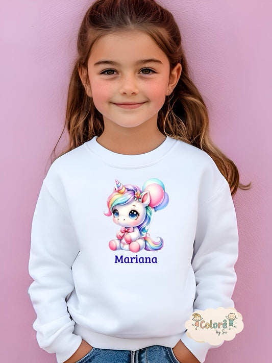 Uni Balão Sweatshirt unissexo sem carapuço -Unicórnio