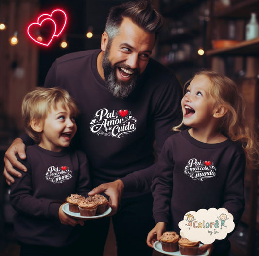 Pai amor que cuida Pack Sweatshirts Personalizadas Pai e Filhos